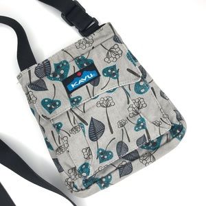 KAVU Winter Leaves Mini Keeper Crossbody Bag Turquoise Gray Adjustable Strap